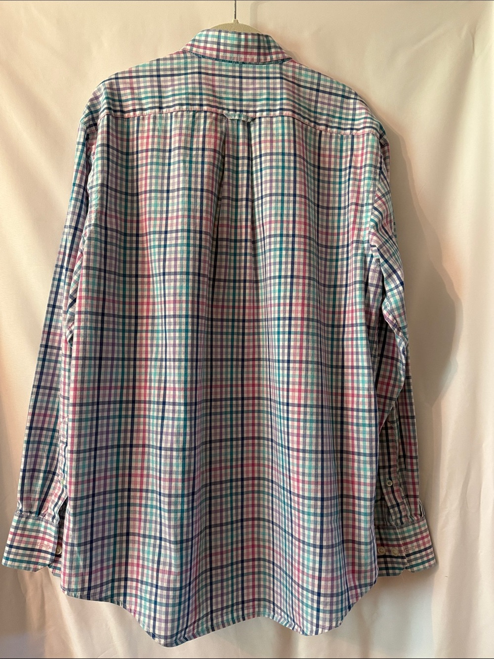 Izod Men's Premium Essentials Blue and Pink Plaid Button-Down Shirt Medium - Picture 3 of 14